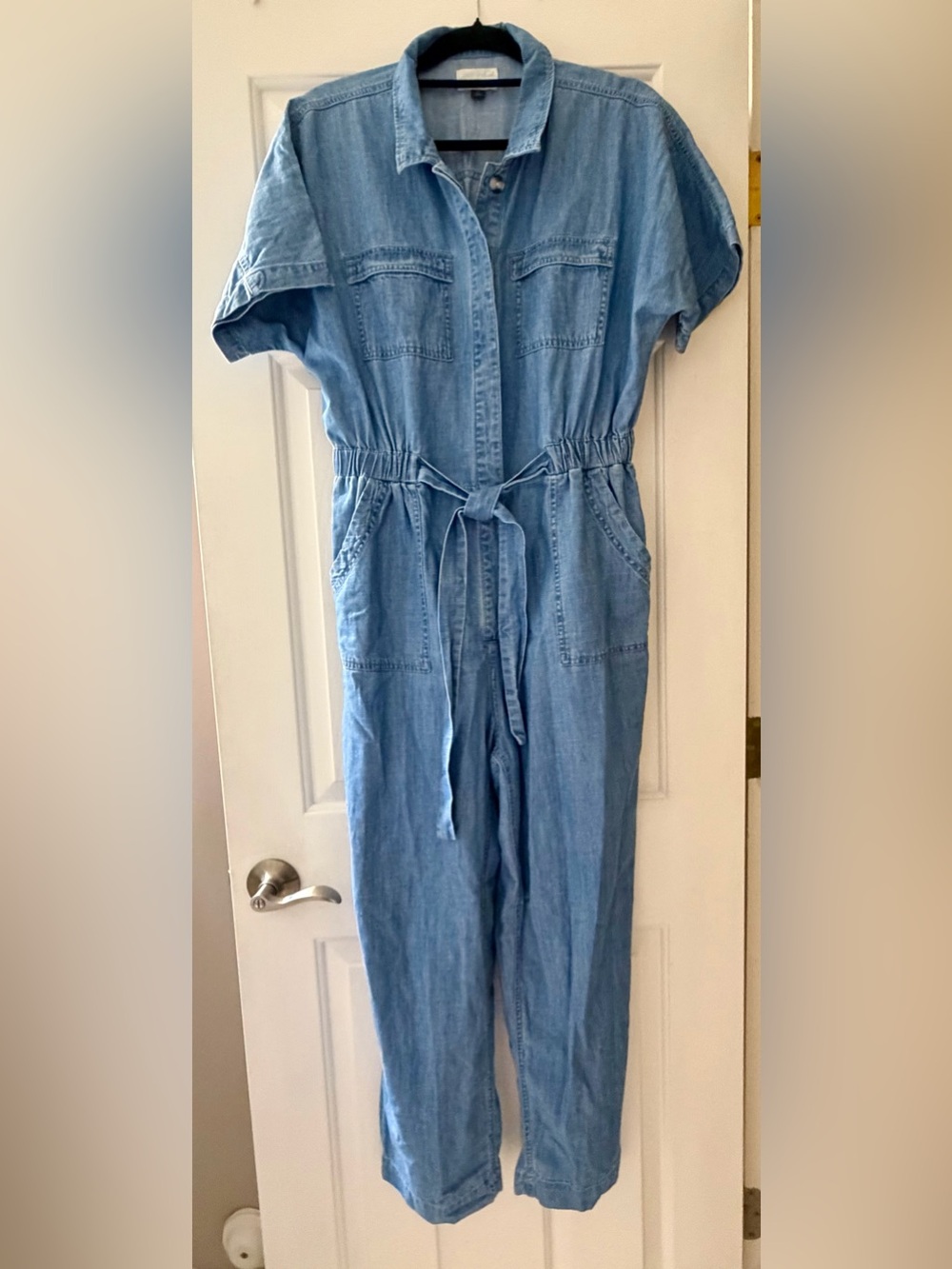Universal Thread Light Blue Denim Utility Jumpsuit with Tie Waist